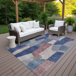 HomeRoots 5' X 8' Blue and Copper Abstract Area Rug – Durable, Washable, Indoor-Outdoor Style for Modern Spaces 689572