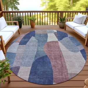 HomeRoots 8' Blue and Copper Round Abstract Area Rug - Durable, Washable, Stylish for Indoor & Outdoor Spaces 689573