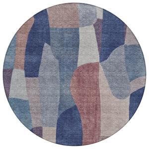 HomeRoots 8' Blue and Copper Round Abstract Area Rug - Durable, Washable, Stylish for Indoor & Outdoor Spaces 689573
