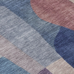 HomeRoots 8' Blue and Copper Round Abstract Area Rug - Durable, Washable, Stylish for Indoor & Outdoor Spaces 689573