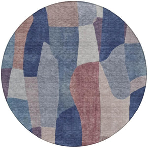 HomeRoots 8' Blue and Copper Round Abstract Area Rug - Durable, Washable, Stylish for Indoor & Outdoor Spaces 689573
