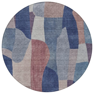 HomeRoots 8' Blue and Copper Round Abstract Area Rug - Durable, Washable, Stylish for Indoor & Outdoor Spaces 689573