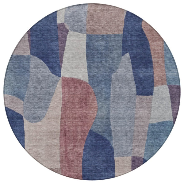 HomeRoots 8' Blue and Copper Round Abstract Area Rug - Durable, Washable, Stylish for Indoor & Outdoor Spaces 689573
