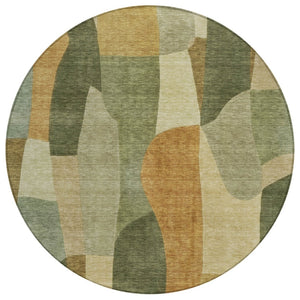 HomeRoots 8' Fern Green and Gold Round Abstract Washable Rug - Durable, Stylish, Versatile for Indoor/Outdoor Use 689579