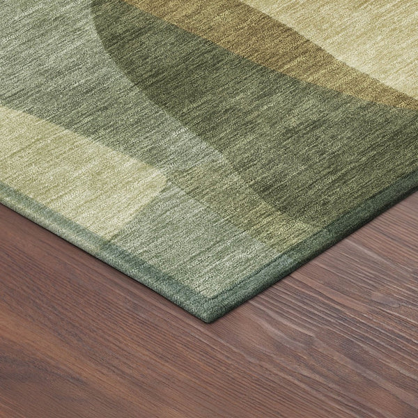 HomeRoots 8' Fern Green and Gold Round Abstract Washable Rug - Durable, Stylish, Versatile for Indoor/Outdoor Use 689579
