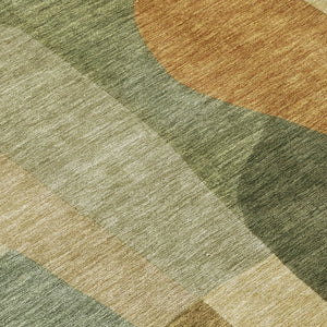 HomeRoots 8' Fern Green and Gold Round Abstract Washable Rug - Durable, Stylish, Versatile for Indoor/Outdoor Use 689579