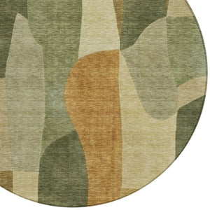 HomeRoots 8' Fern Green and Gold Round Abstract Washable Rug - Durable, Stylish, Versatile for Indoor/Outdoor Use 689579