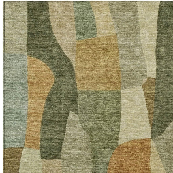 HomeRoots 8' X 10' Contemporary Fern Green & Gold Abstract Area Rug - Washable, Durable for Indoor & Outdoor Use 689580