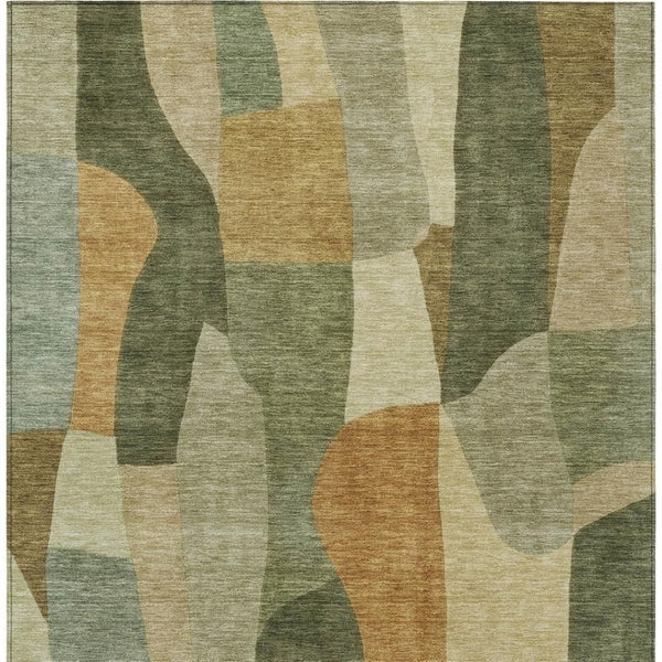 HomeRoots 8' X 10' Contemporary Fern Green & Gold Abstract Area Rug - Washable, Durable for Indoor & Outdoor Use 689580