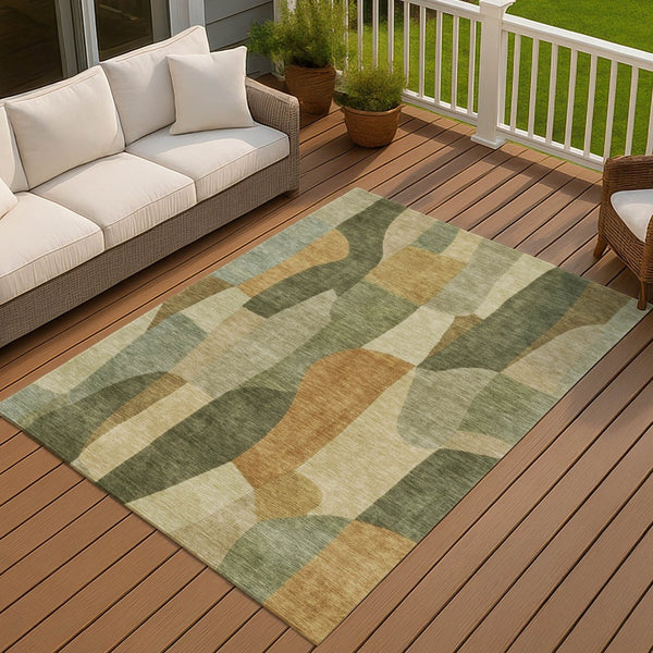 HomeRoots 9' Fern Green & Gold Abstract Washable Area Rug - Stylish, Durable, Indoor/Outdoor Versatility! 689581
