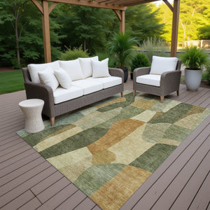 HomeRoots 9' Fern Green & Gold Abstract Washable Area Rug - Stylish, Durable, Indoor/Outdoor Versatility! 689581
