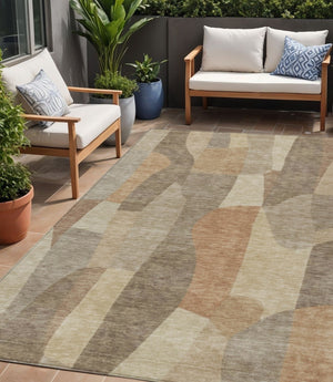 HomeRoots 5' X 8' Khaki Beige Abstract Area Rug – Durable, Washable, Versatile for Indoor & Outdoor Spaces 689584