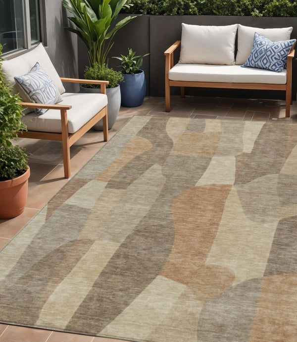 HomeRoots 5' X 8' Khaki Beige Abstract Area Rug – Durable, Washable, Versatile for Indoor & Outdoor Spaces 689584