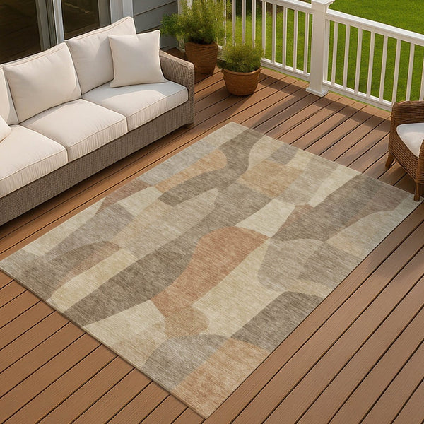 HomeRoots 5' X 8' Khaki Beige Abstract Area Rug – Durable, Washable, Versatile for Indoor & Outdoor Spaces 689584