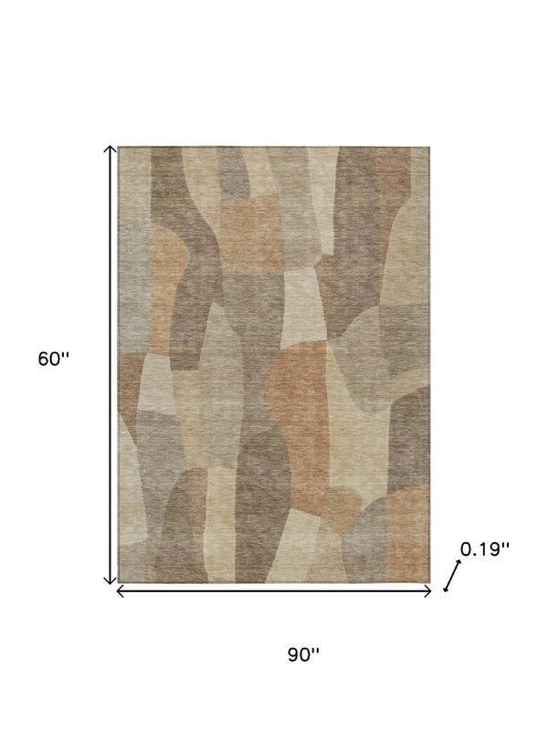 HomeRoots 5' X 8' Khaki Beige Abstract Area Rug – Durable, Washable, Versatile for Indoor & Outdoor Spaces 689584