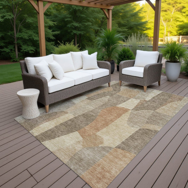 HomeRoots 5' X 8' Khaki Beige Abstract Area Rug – Durable, Washable, Versatile for Indoor & Outdoor Spaces 689584