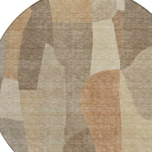 HomeRoots 8' Khaki and Beige Round Abstract Rug - Stylish, Washable, Indoor/Outdoor, Perfect for High-Traffic Areas 689585