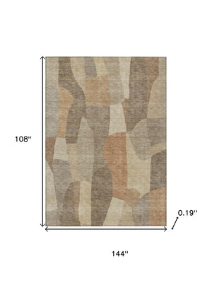 HomeRoots 9' X 12' Durable Khaki & Beige Abstract Rug – Washable & Stain-Resistant for Indoor/Outdoor Use! 689587