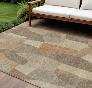 HomeRoots 10' Abstract Khaki and Beige Washable Area Rug – Versatile Indoor/Outdoor Design for Every Space 689588