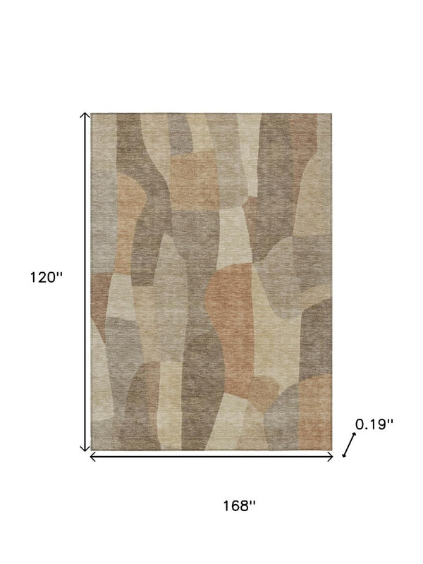 HomeRoots 10' Abstract Khaki and Beige Washable Area Rug – Versatile Indoor/Outdoor Design for Every Space 689588