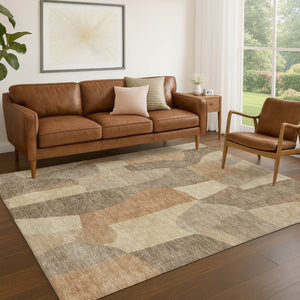 HomeRoots 10' Abstract Khaki and Beige Washable Area Rug – Versatile Indoor/Outdoor Design for Every Space 689588