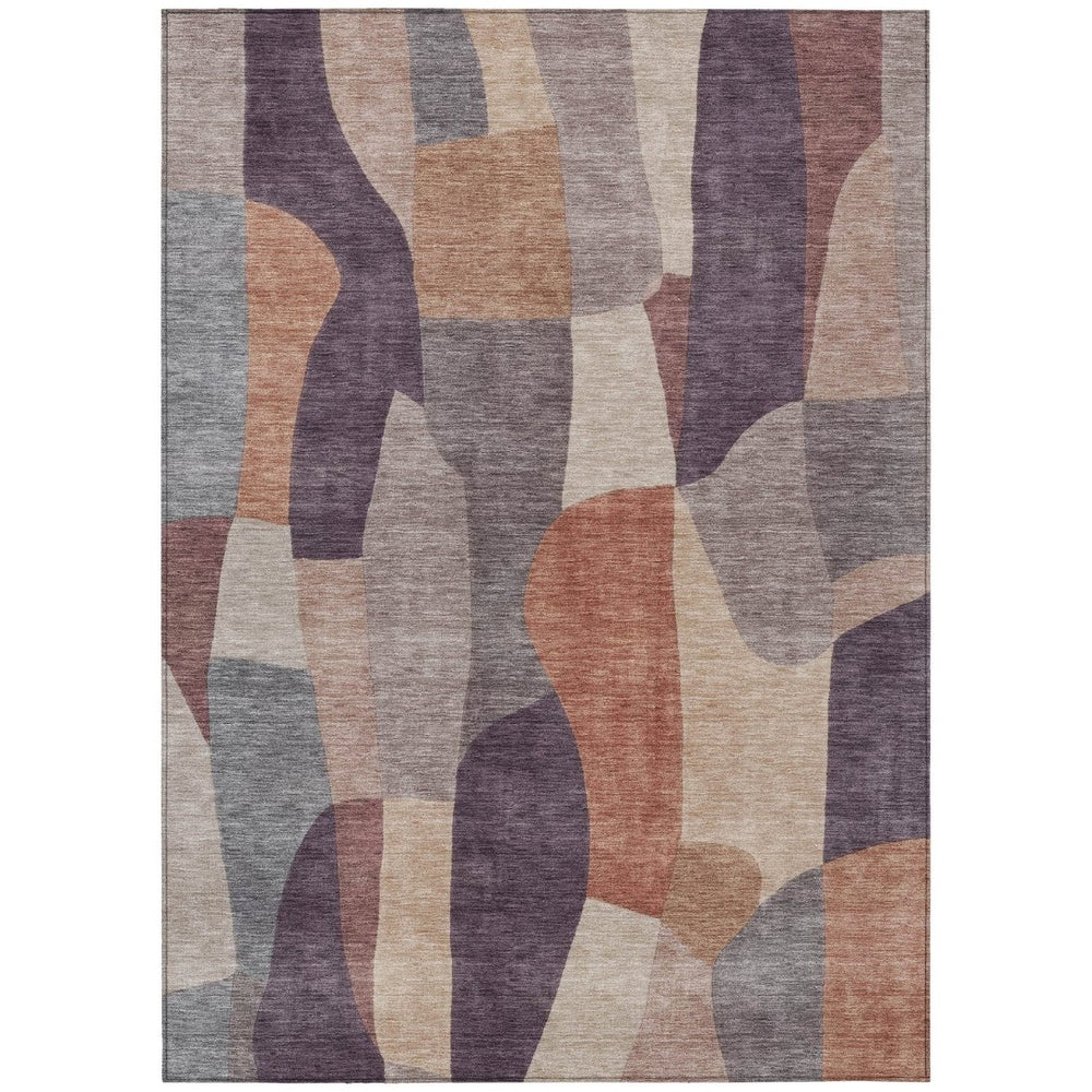 HomeRoots 5' X 8' Stylish Plum and Copper Abstract Area Rug - Washable, Durable Indoor/Outdoor Versatility! 689590