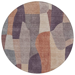 HomeRoots 8' Plum and Copper Round Abstract Rug - Stylish, Washable, Durable for Indoor & Outdoor Spaces! 689591
