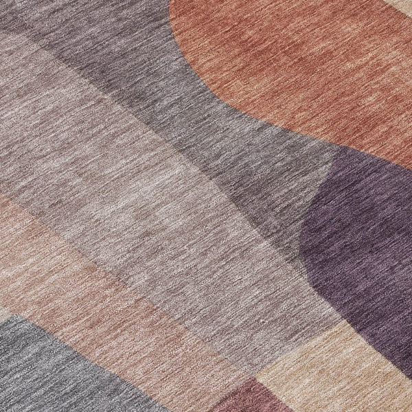 HomeRoots 8' Plum and Copper Round Abstract Rug - Stylish, Washable, Durable for Indoor & Outdoor Spaces! 689591