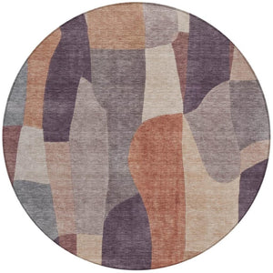 HomeRoots 8' Plum and Copper Round Abstract Rug - Stylish, Washable, Durable for Indoor & Outdoor Spaces! 689591