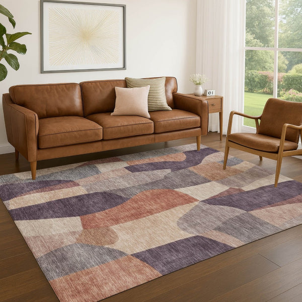 HomeRoots 8' X 10' Abstract Plum and Copper Area Rug - Washable, Durable, Indoor/Outdoor, Modern Design for Any Space 689592