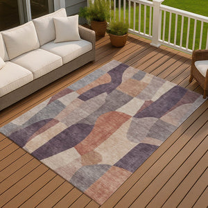 HomeRoots 10' Modern Plum and Copper Abstract Washable Area Rug – Durable, Stylish for Indoor & Outdoor Use 689594