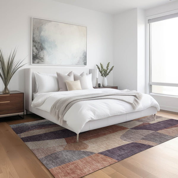 HomeRoots 10' Modern Plum and Copper Abstract Washable Area Rug – Durable, Stylish for Indoor & Outdoor Use 689594