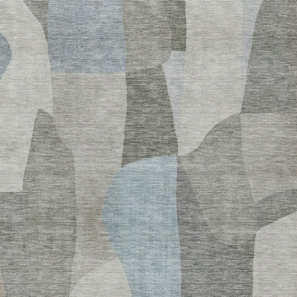 HomeRoots 5' Taupe and Blue Abstract Area Rug – Stylish, Washable Indoor/Outdoor Design for Lasting Use 689596