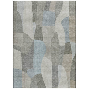 HomeRoots 5' Taupe and Blue Abstract Area Rug – Stylish, Washable Indoor/Outdoor Design for Lasting Use 689596