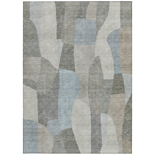 HomeRoots 5' Taupe and Blue Abstract Area Rug – Stylish, Washable Indoor/Outdoor Design for Lasting Use 689596