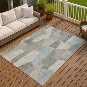 HomeRoots 5' Taupe and Blue Abstract Area Rug – Stylish, Washable Indoor/Outdoor Design for Lasting Use 689596