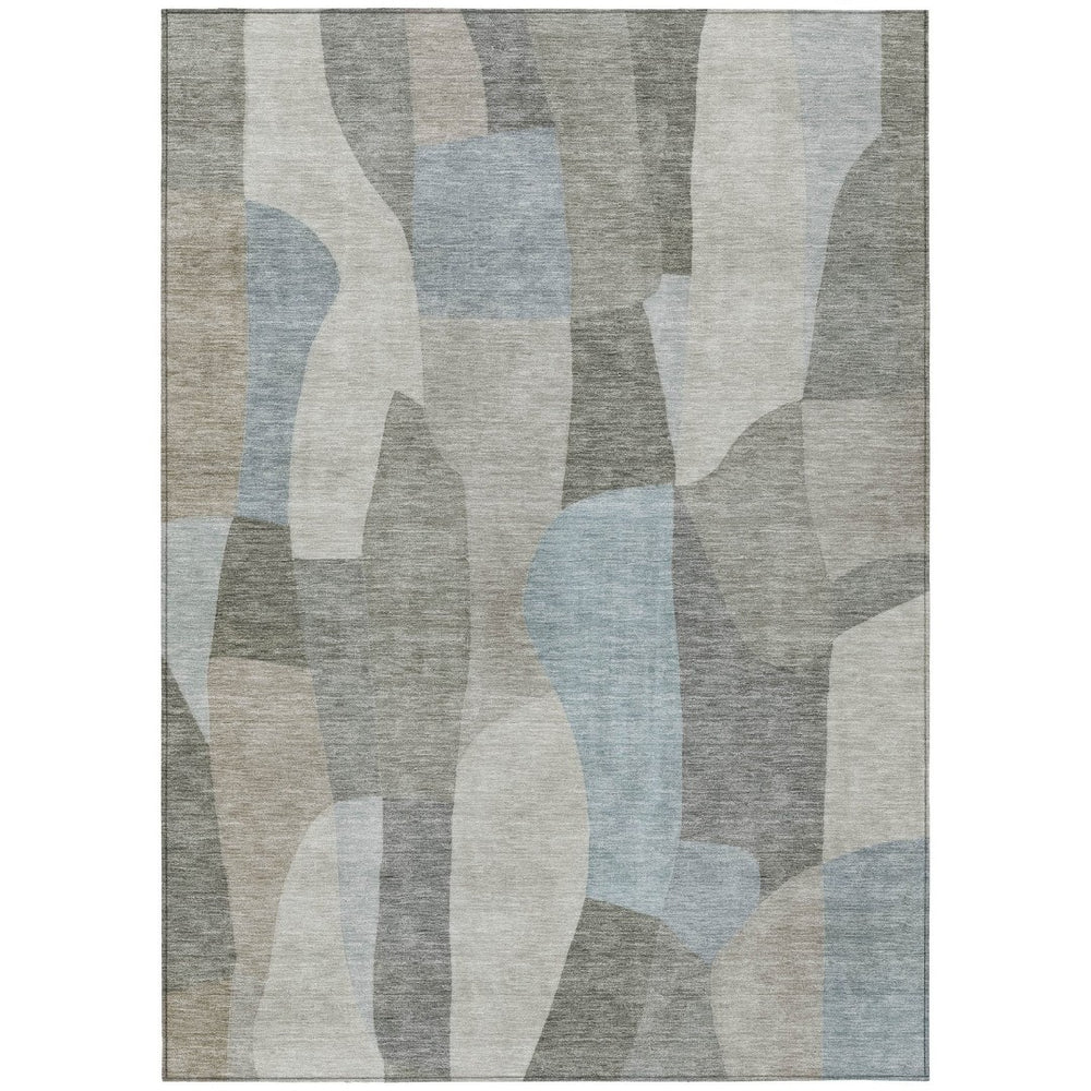 HomeRoots 5' Taupe and Blue Abstract Area Rug – Stylish, Washable Indoor/Outdoor Design for Lasting Use 689596