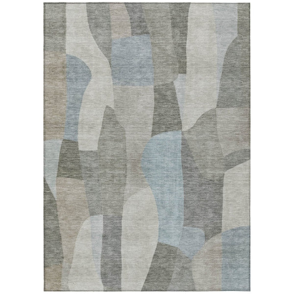 HomeRoots 5' Taupe and Blue Abstract Area Rug – Stylish, Washable Indoor/Outdoor Design for Lasting Use 689596