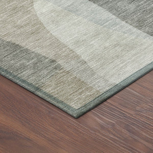 HomeRoots 8' Contemporary Taupe and Blue Round Abstract Washable Rug for Indoor & Outdoor Versatility 689597