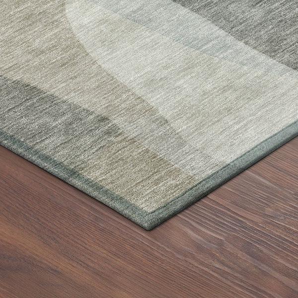 HomeRoots 8' Contemporary Taupe and Blue Round Abstract Washable Rug for Indoor & Outdoor Versatility 689597