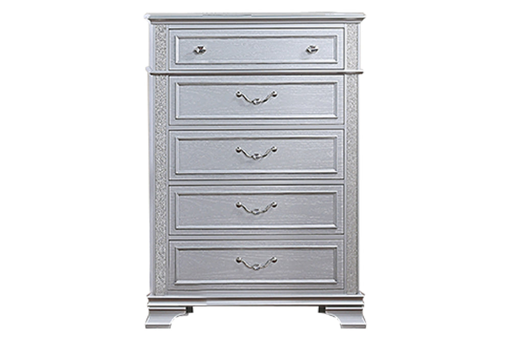 English Elm Elegance Gray 5-Drawer Chest with Crystal Knob & Drop Bail Handles, Sparkle Finish Storage 36x18x52" B011P308561