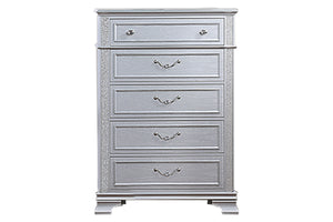 English Elm Elegance Gray 5-Drawer Chest with Crystal Knob & Drop Bail Handles, Sparkle Finish Storage 36x18x52" B011P308561