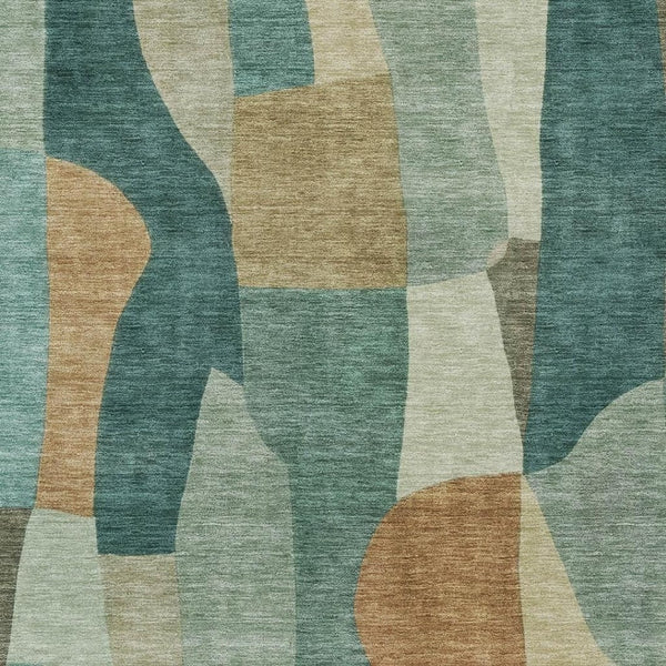 HomeRoots 5' Teal Blue and Copper Abstract Area Rug - Durable, Washable, Stylish for Indoor & Outdoor Spaces 689602