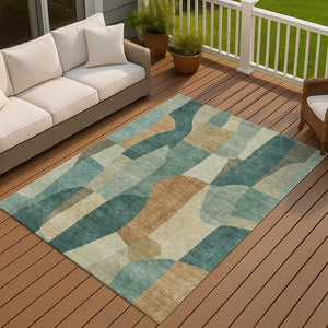 HomeRoots 5' Teal Blue and Copper Abstract Area Rug - Durable, Washable, Stylish for Indoor & Outdoor Spaces 689602