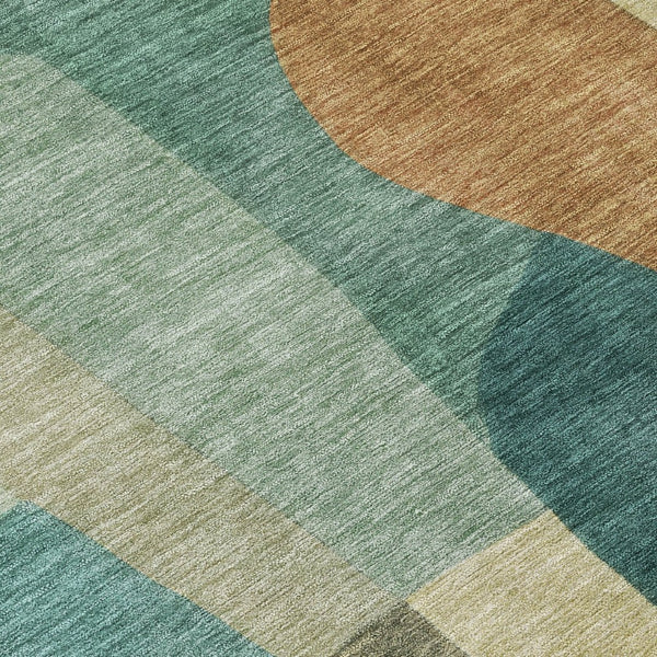 HomeRoots 8' Teal Blue & Copper Round Abstract Area Rug - Durable, Washable, Indoor/Outdoor for All Spaces 689603