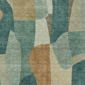HomeRoots 9' X 12' Modern Teal Blue & Copper Abstract Area Rug – Washable, Durable, Indoor/Outdoor Style! 689605