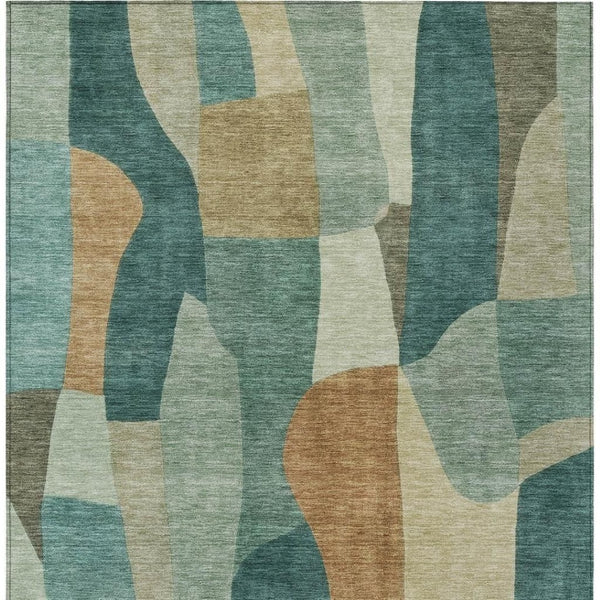 HomeRoots 10' Teal Blue & Copper Abstract Washable Area Rug - Stylish, Durable, Indoor/Outdoor Use, Low Maintenance 689606