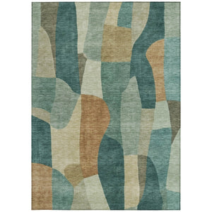 HomeRoots 10' Teal Blue & Copper Abstract Washable Area Rug - Stylish, Durable, Indoor/Outdoor Use, Low Maintenance 689606