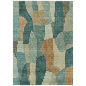HomeRoots 10' Teal Blue & Copper Abstract Washable Area Rug - Stylish, Durable, Indoor/Outdoor Use, Low Maintenance 689606