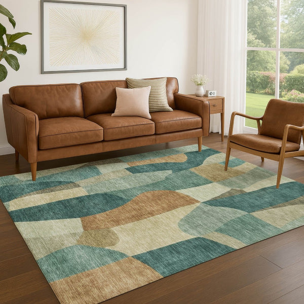 HomeRoots 10' Teal Blue & Copper Abstract Washable Area Rug - Stylish, Durable, Indoor/Outdoor Use, Low Maintenance 689606